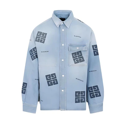 GIVENCHY SS23 Light Blue Long Sleeve Shirt with Logo Print and Pointed Collar BM60X05Y5V-452