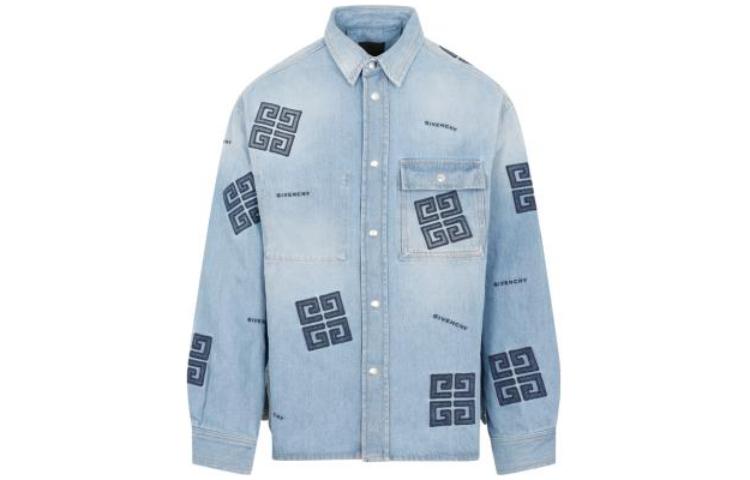 Order 지방시 SS23 연한 블루 로고 프린트 포인트 칼라 긴팔 셔츠 BM60X05Y5V-452