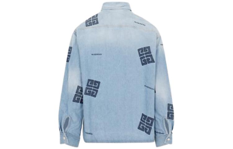 Lookbook 지방시 SS23 연한 블루 로고 프린트 포인트 칼라 긴팔 셔츠 BM60X05Y5V-452