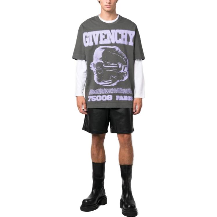 Lookbook ジバンシィ SS23 オーバーサイズ レタープリント グレー Tシャツ. BM71JT3YGF325