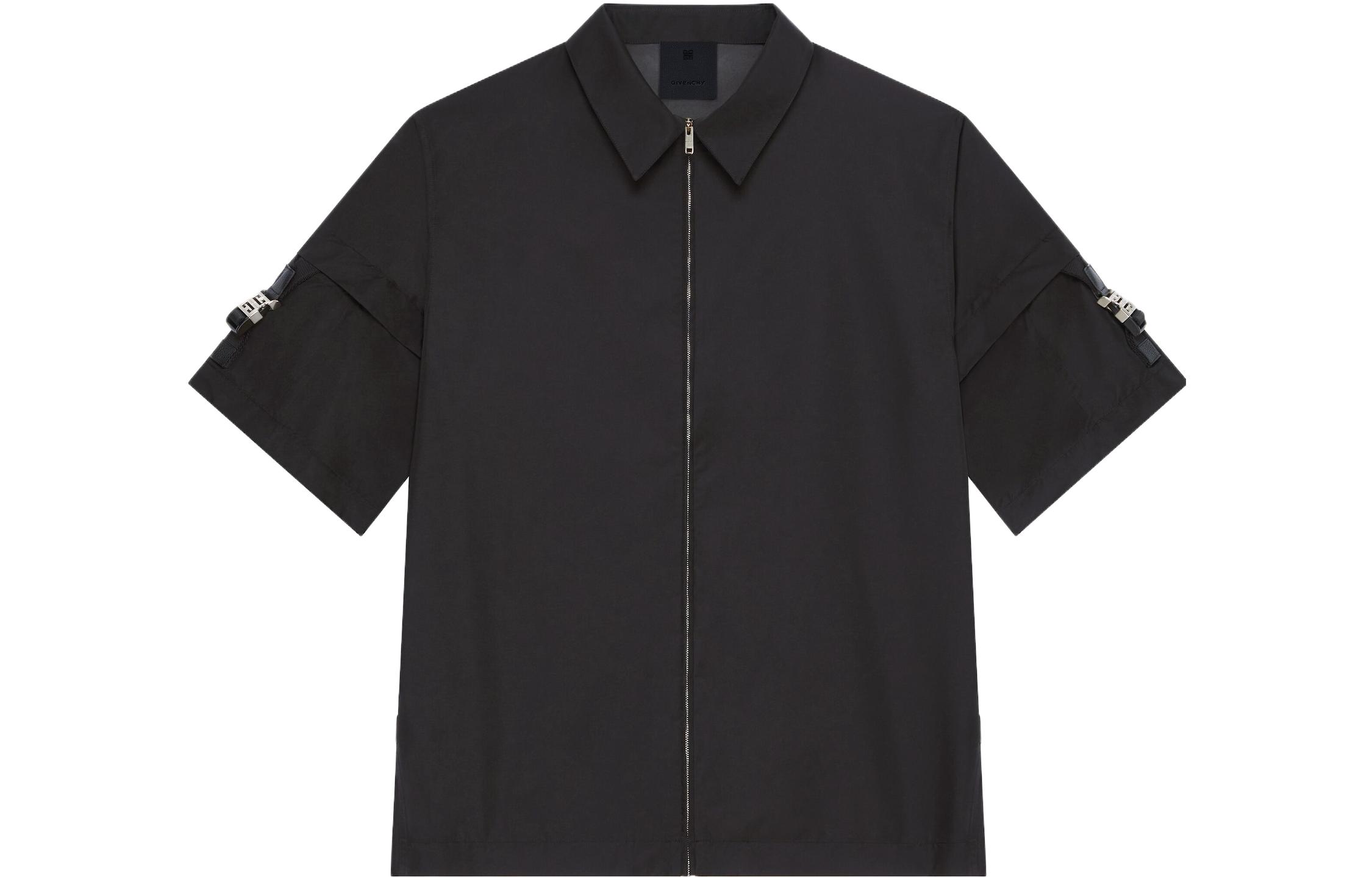 GIVENCHY SS23  Oversized Solid Black Zip-Up Short Sleeve Shirt. BM60WS13YT-001