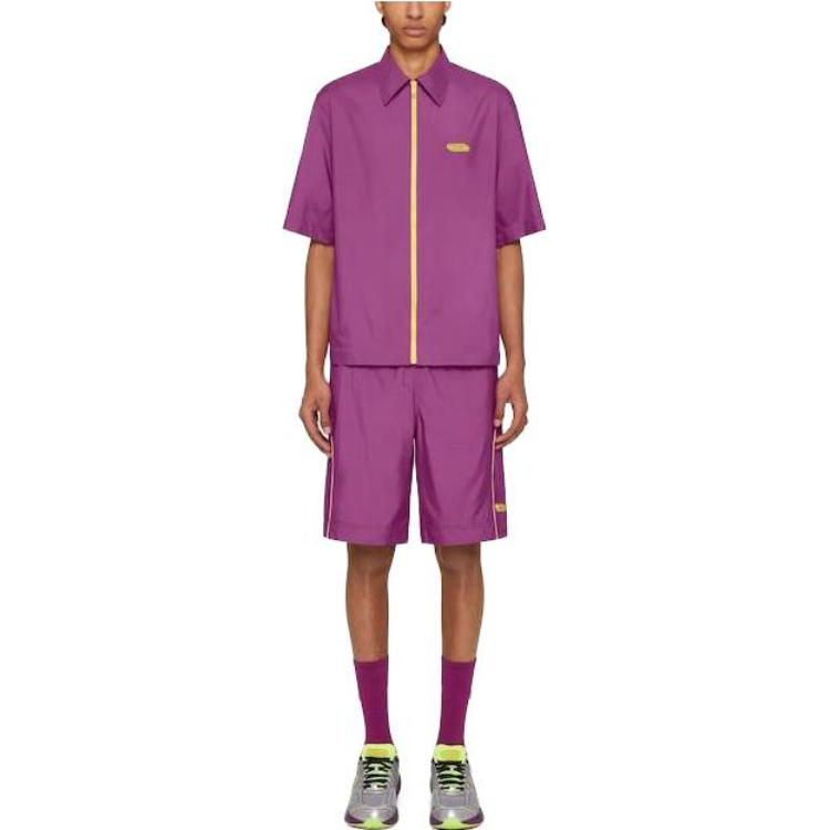 Lookbook GIVENCHY SS23 Kemeja Ungu Lengan Pendek Berkerah dengan Resleting BM60X214DG-547