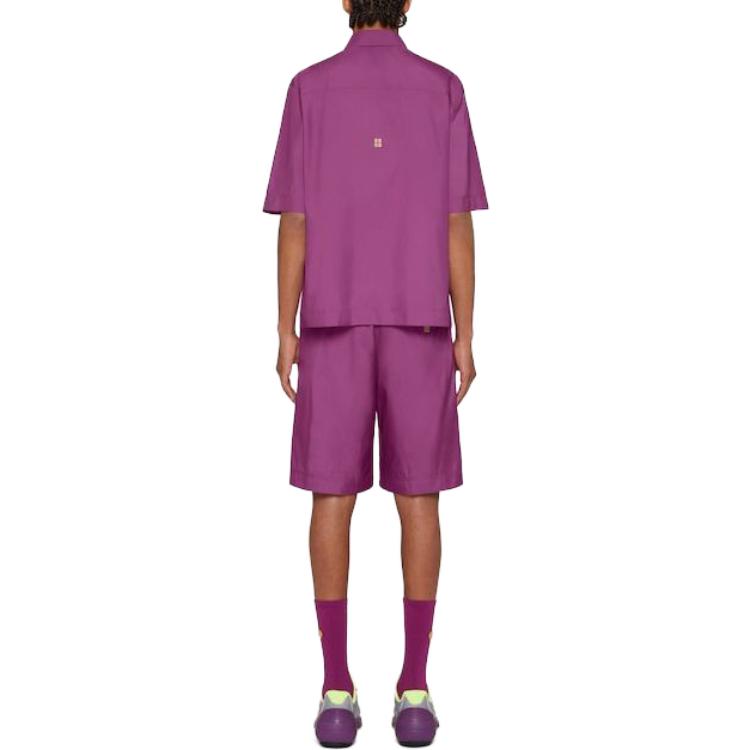 Shop GIVENCHY SS23 Kemeja Ungu Lengan Pendek Berkerah dengan Resleting BM60X214DG-547
