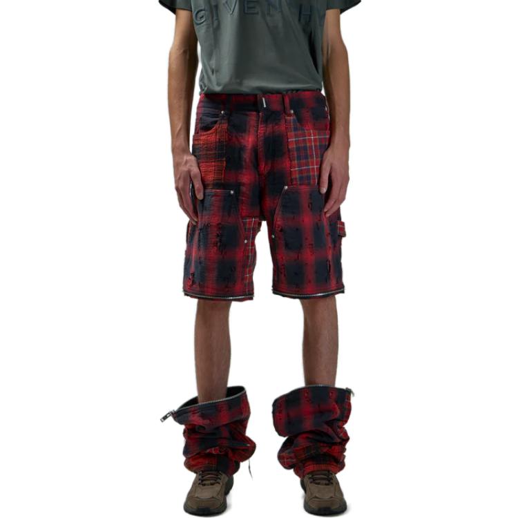 Shop Givenchy SS23 Seluar Lurus Pinggang Tinggi Merah Corak Petak BM51BJ5Y7G-009