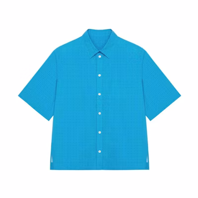 Givenchy SS23 Solid Button-Up Shirt Light Blue Short Sleeve. BM60XX14X9-456