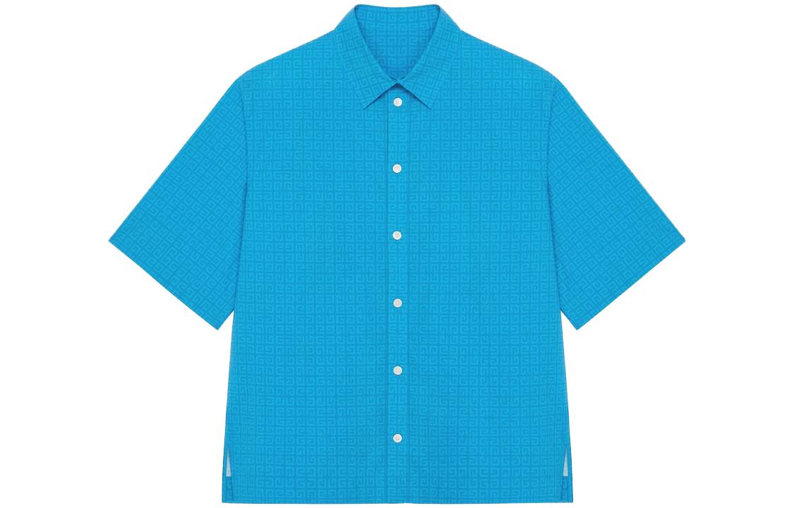 Order Givenchy SS23 Kemeja Lengan Pendek Biru Muda Button-Up. BM60XX14X9-456