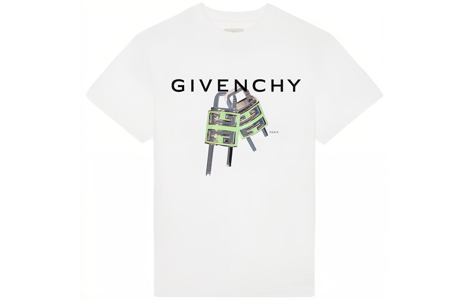 Givenchy SS23  White Letter Pattern Print Crewneck Short Sleeve T-Shirt BM716G3YBC-100