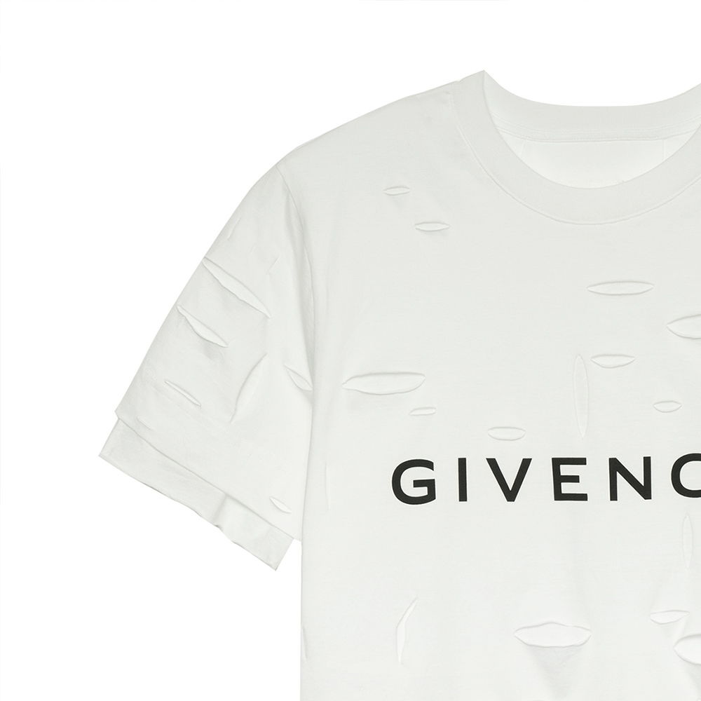 Shop ジバンシィ SS23 ホワイトルーズフィットTシャツ レタープリント付き BM71GL3Y8Y100