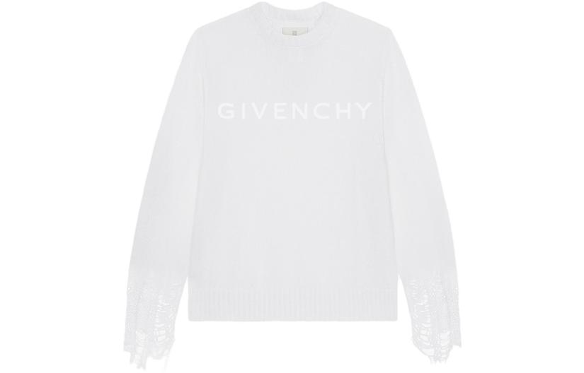 GIVENCHY SS23  White Sheer Effect Long Sleeve Pullover Sweater. BM90LN4YD1-100