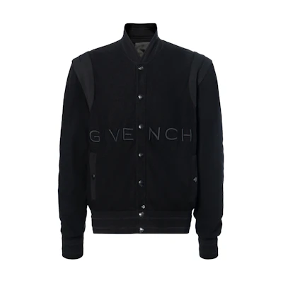 Givenchy SS23 Black Logo Embroidered Bomber Jacket Long Sleeve BM00R64Y82-001