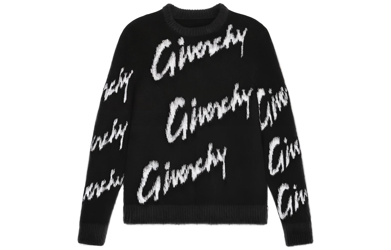 GIVENCHY SS23 Black Mohair Crewneck Sweater with Alphabet Print BM90M24YDH-004