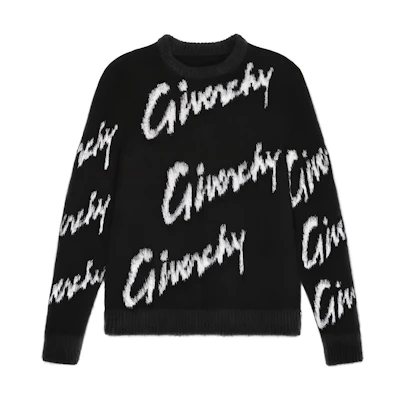 GIVENCHY SS23 Black Mohair Crewneck Sweater with Alphabet Print BM90M24YDH-004