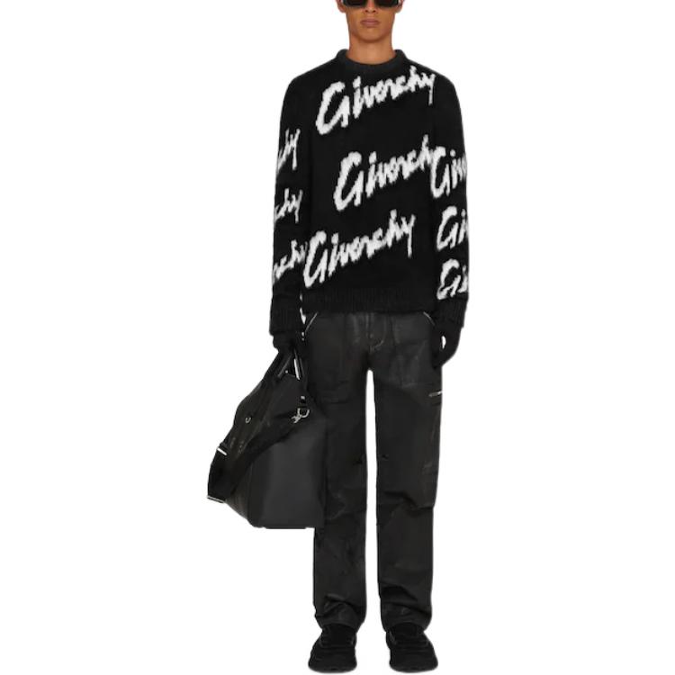 Lookbook GIVENCHY SS23 Sweater Hitam Mohair Crewneck dengan Print Huruf. BM90M24YDH-004