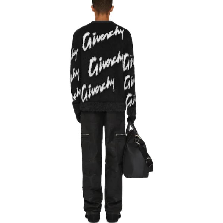 Shop GIVENCHY SS23 Sweater Hitam Mohair Crewneck dengan Print Huruf. BM90M24YDH-004