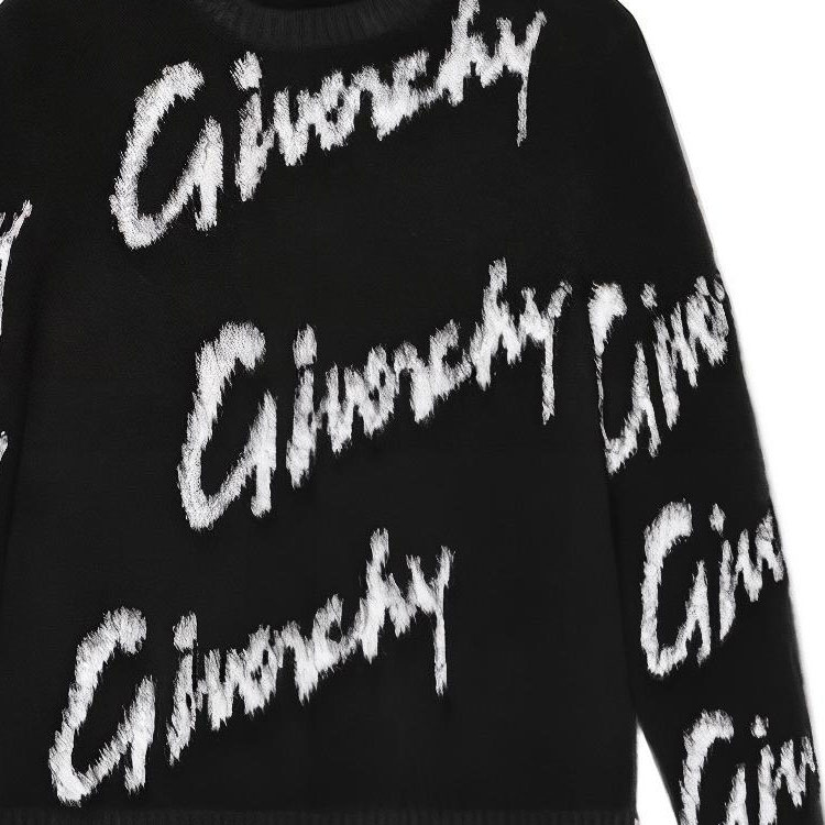 Sizing GIVENCHY SS23 Sweater Hitam Mohair Crewneck dengan Print Huruf. BM90M24YDH-004