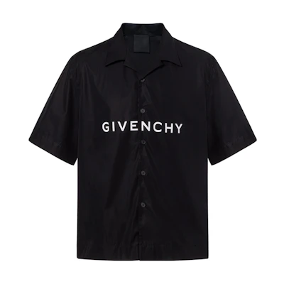 Givenchy SS23 Black Short Sleeve Shirt with Logo Print for Men. BM60T51YC8-001