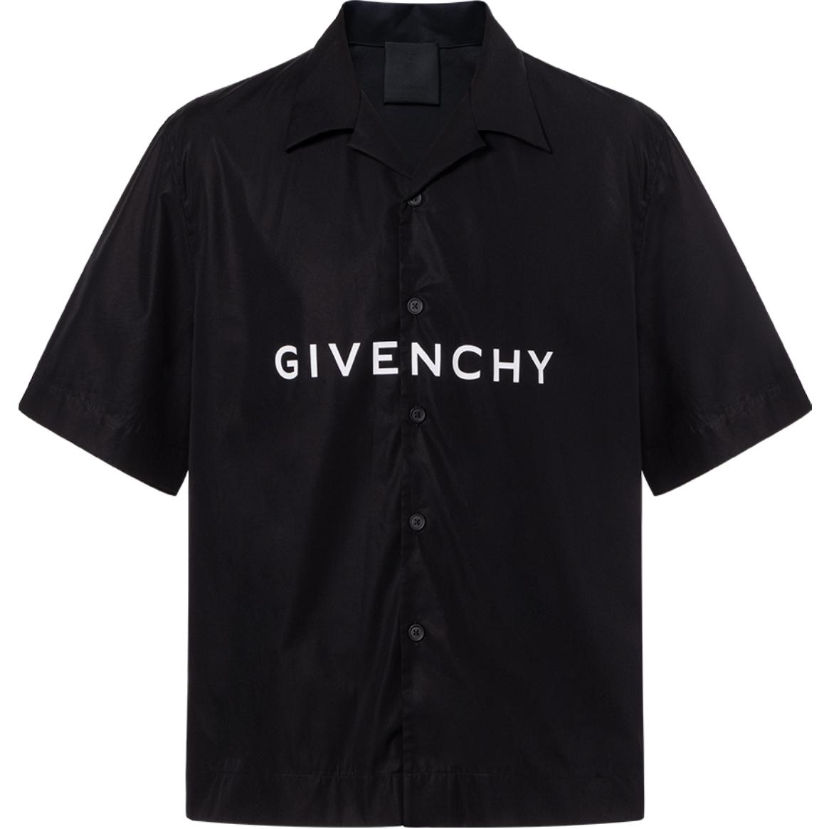 Order Givenchy Kemeja Hitam Lengan Pendek Logo Pria SS23. BM60T51YC8-001