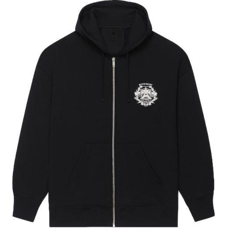 Givenchy SS23 Black Zip-Up Sweatshirt with Solid Logo Print BMJ0K83YAB-001