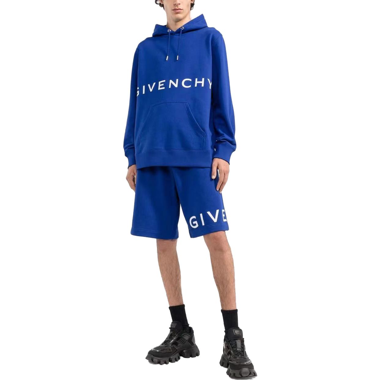 Shop Givenchy SS23 Blue Letter Print Elastic Waist Loose Fit Casual Shorts Men BM51863YAC-426