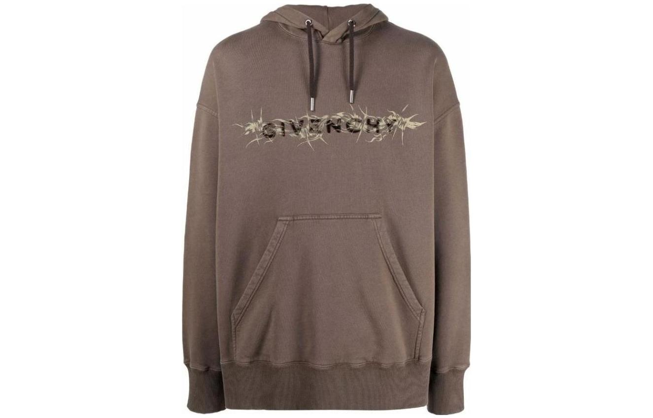 Givenchy SS23 Brown Hoodie with Embroidered Lettering and Drawstring BMJ0D53Y69-206
