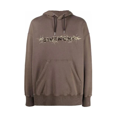 Givenchy SS23 Brown Hoodie with Embroidered Lettering and Drawstring BMJ0D53Y69-206