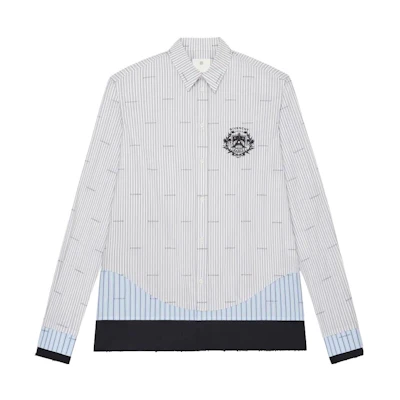 GIVENCHY SS23 Colorblock Stripe Logo Embroidery Long Sleeve Shirt Grey Men BM60WF14P5-020