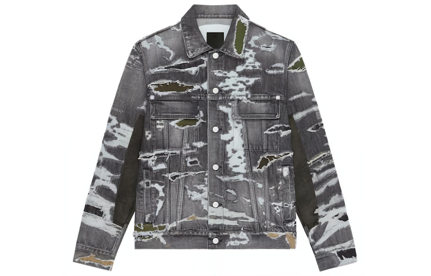 Givenchy SS23 Distressed Button-Up Denim Jacket Grey Long Sleeve BM00RW5Y1B-001