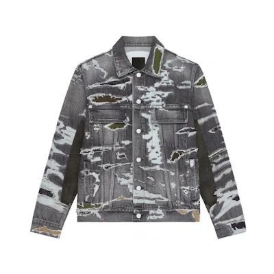 Givenchy SS23 Distressed Button-Up Denim Jacket Grey Long Sleeve BM00RW5Y1B-001