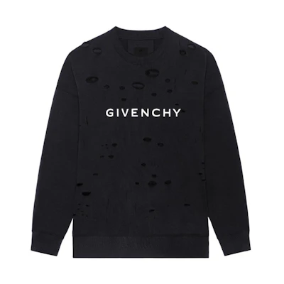 GIVENCHY SS23 Distressed Logo Print Black Pullover Sweatshirt . BMJ0KE3Y9W-011