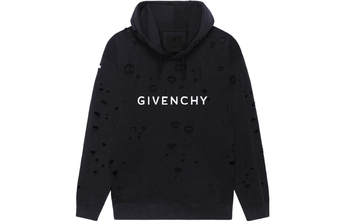 Givenchy SS23 Distressed Logo Print Hoodie Black  Fashion. BMJ0KF3Y9W-011
