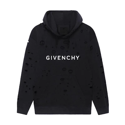 Givenchy SS23 Distressed Logo Print Hoodie Black Fashion. BMJ0KF3Y9W-011