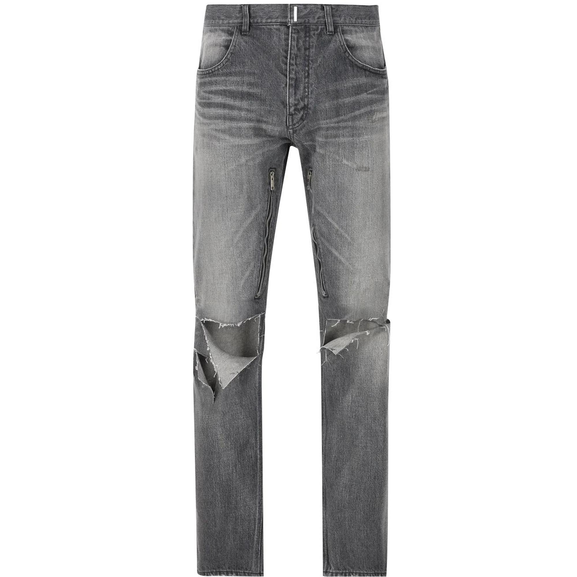 GIVENCHY SS23 Distressed Zipper Straight-Leg Jeans Men’s Dark Grey. BM518L5Y4H-001