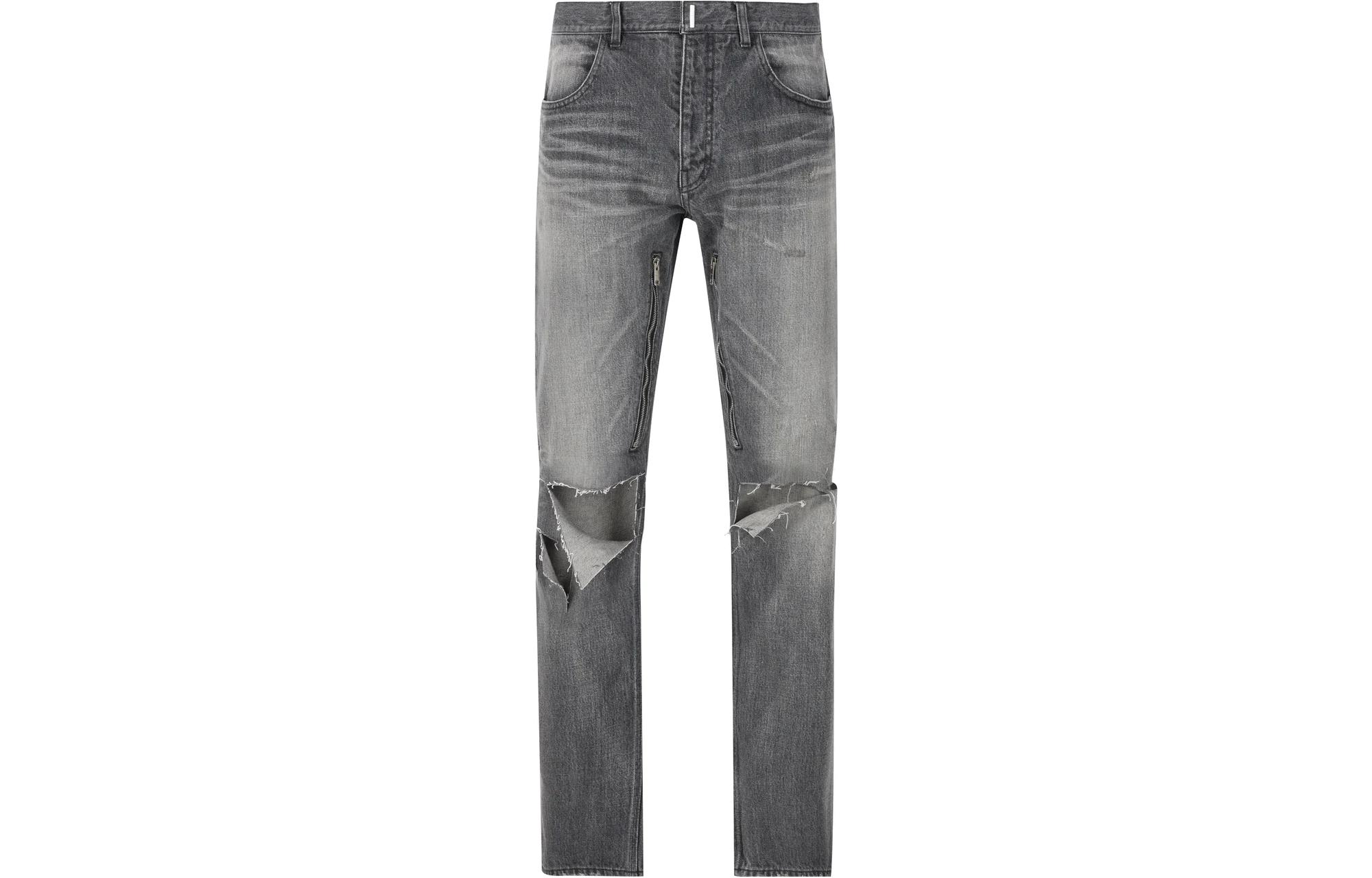 Order GIVENCHY SS23 Jeans Pria Dark Grey Zipper Straight-Leg Distressed. BM518L5Y4H-001