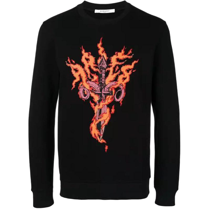 Givenchy SS23 Flame Print Pullover Sweatshirt Black - BM70EL306C-001