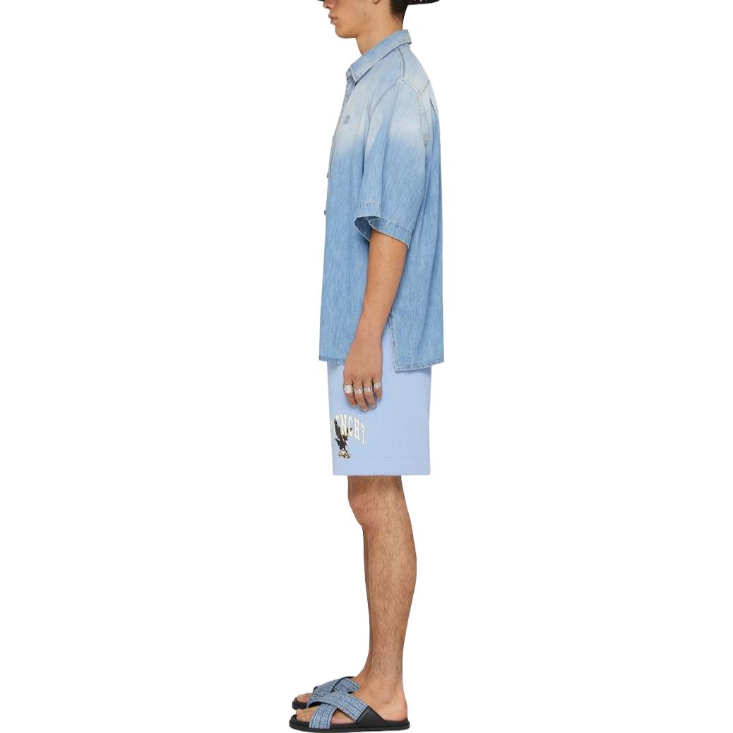 Shop GIVENCHY SS23 Kemeja Lengan Pendek Gradient Pria Biru Muda BM60XB5Y6Q 452