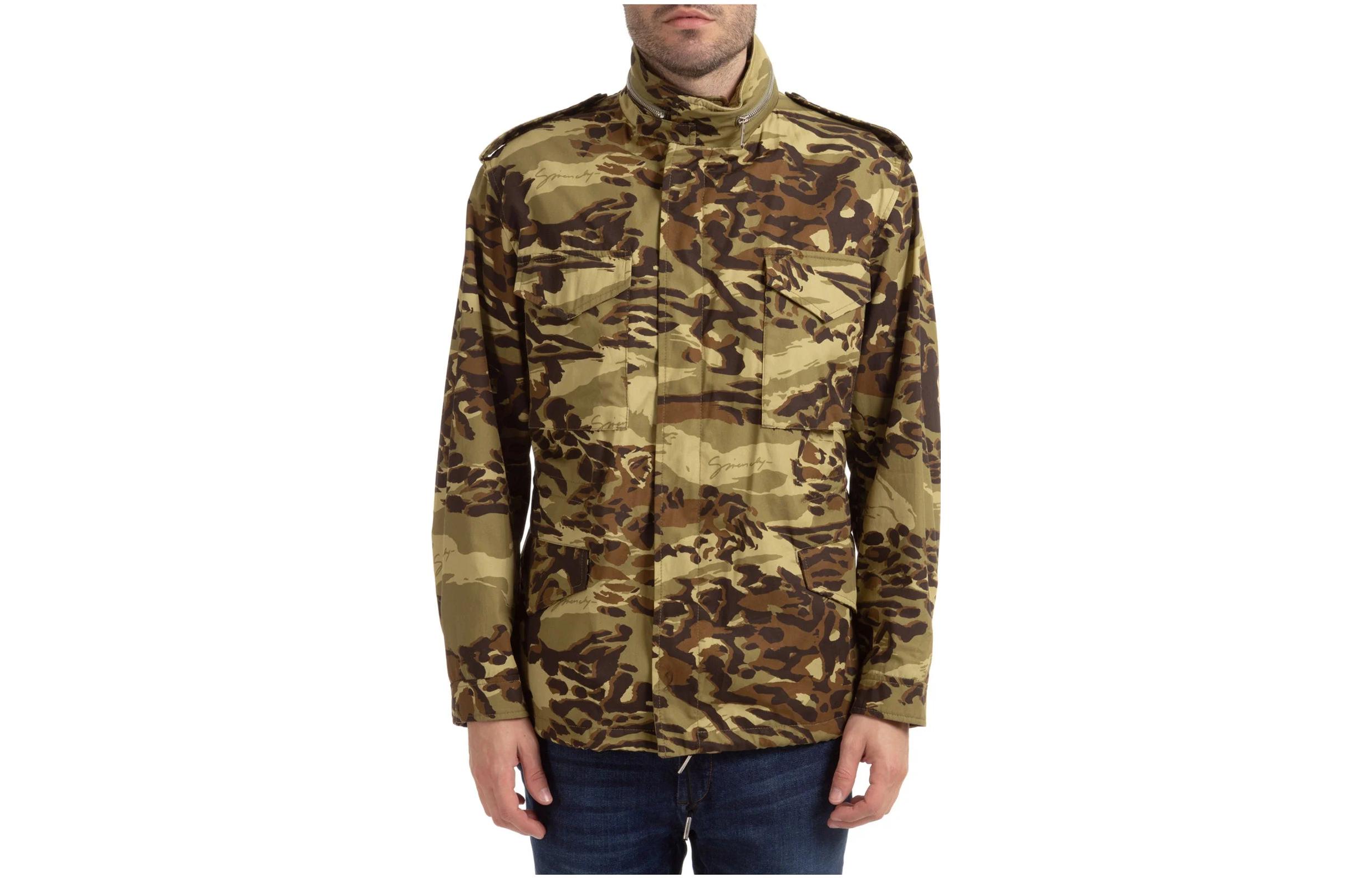 Givenchy SS23 Green Camo Print High Collar Jacket BM00GG12P3-333