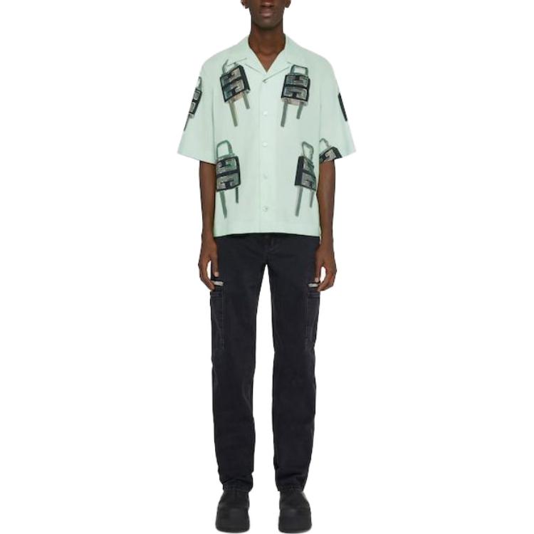 Lookbook Givenchy Kemeja Pendek Pria Hijau Cetak SS23 BM60T514RM-310