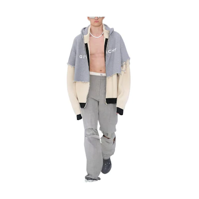 Givenchy SS23 Grey Loose-Fit Hooded Letter Print Spliced Jacket GM2022111731