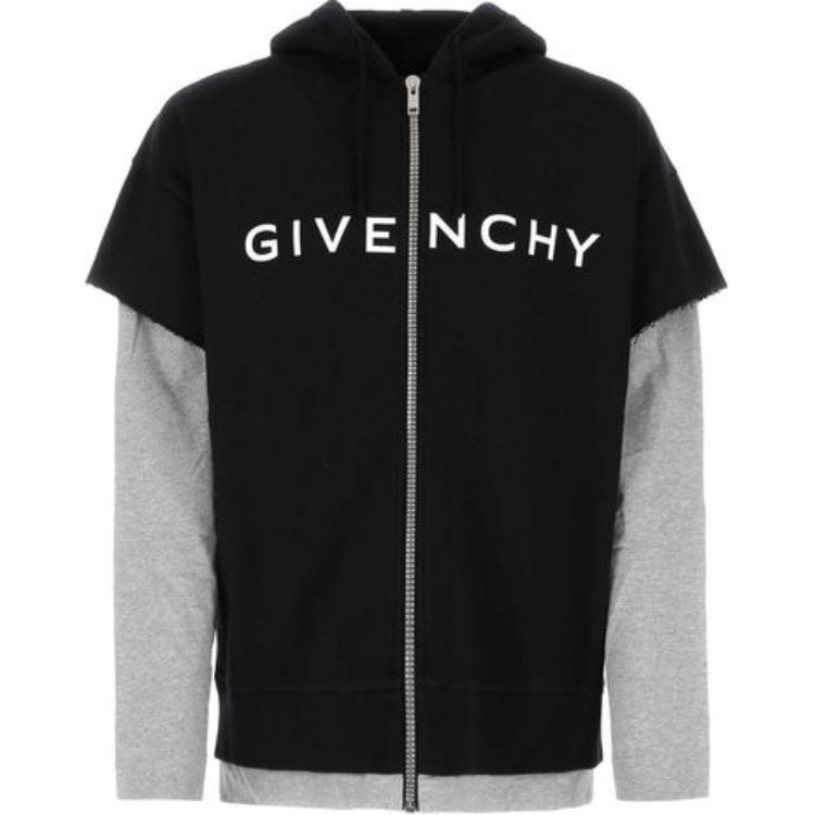 Givenchy SS23 Layered Letter Logo Hoodie Jacket Black BMJ0JV3Y9U-002
