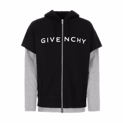 Givenchy SS23 Layered Letter Logo Hoodie Jacket Black BMJ0JV3Y9U-002