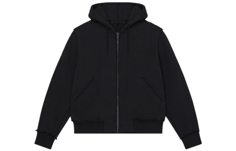 Givenchy SS23 Leather Embroidered Print Hoodie Jacket Black BM012H3YBS-001