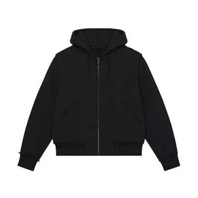 Givenchy SS23 Leather Embroidered Print Hoodie Jacket Black BM012H3YBS-001