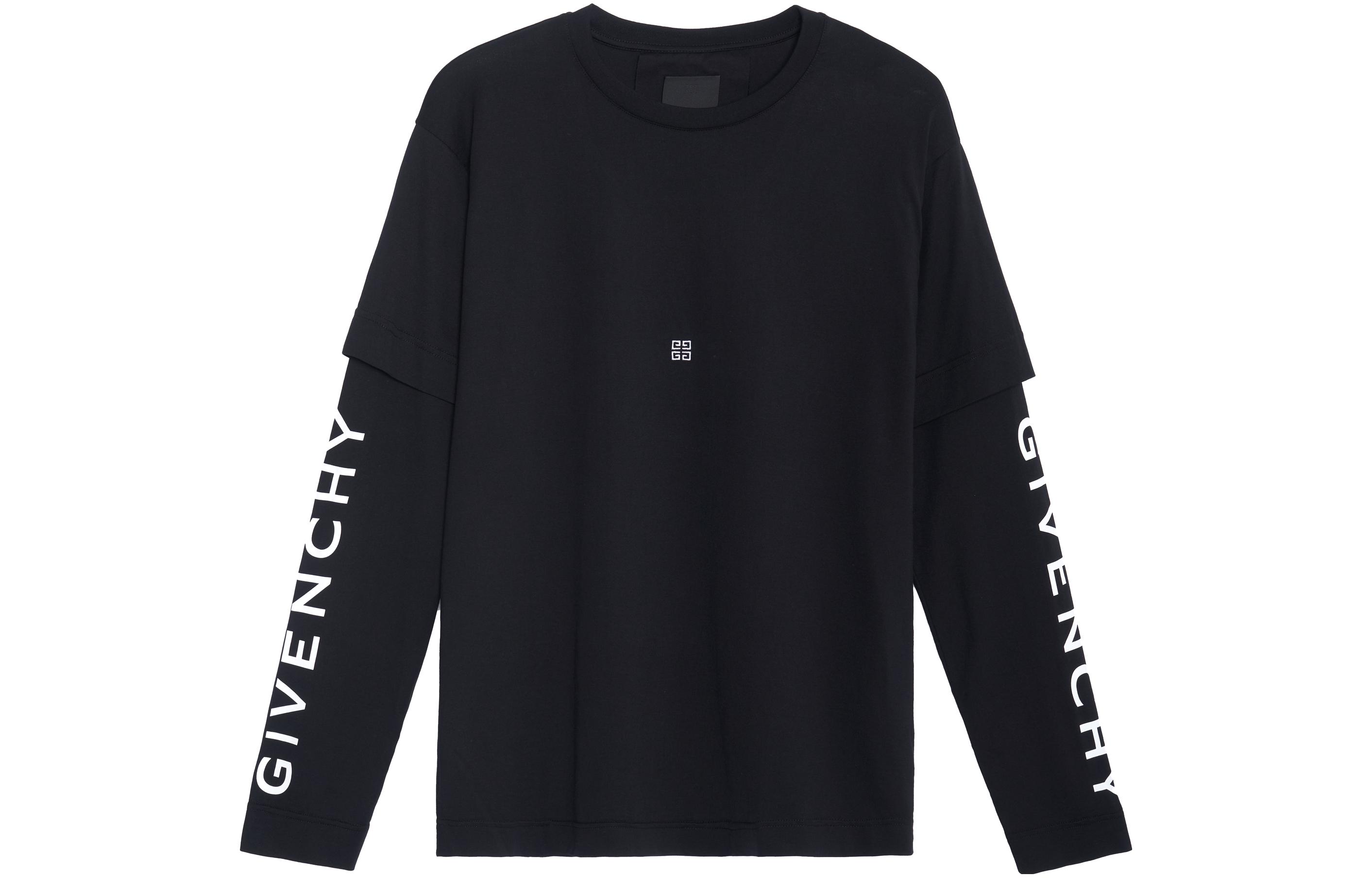Givenchy SS23 Letter Print Crewneck Long Sleeve T-Shirt  Black BM71G53YAM-001