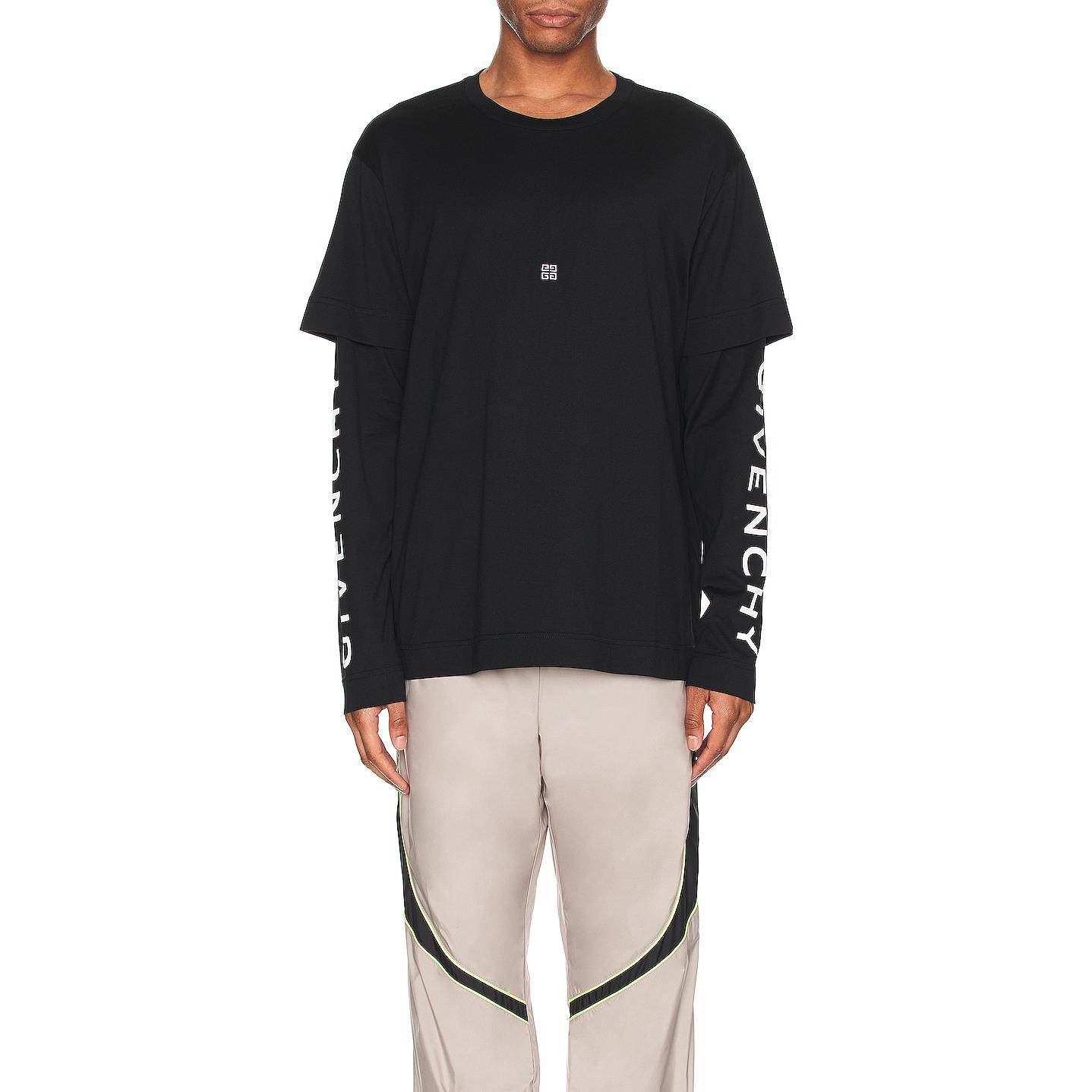 Sizing 지방시 SS23 레터 프린트 크루넥 롱슬리브 티셔츠 블랙 BM71G53YAM-001