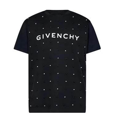 GIVENCHY SS23 Letter Print Star Embellished Crewneck T-Shirt Men Black BM716R3Y9Q-011