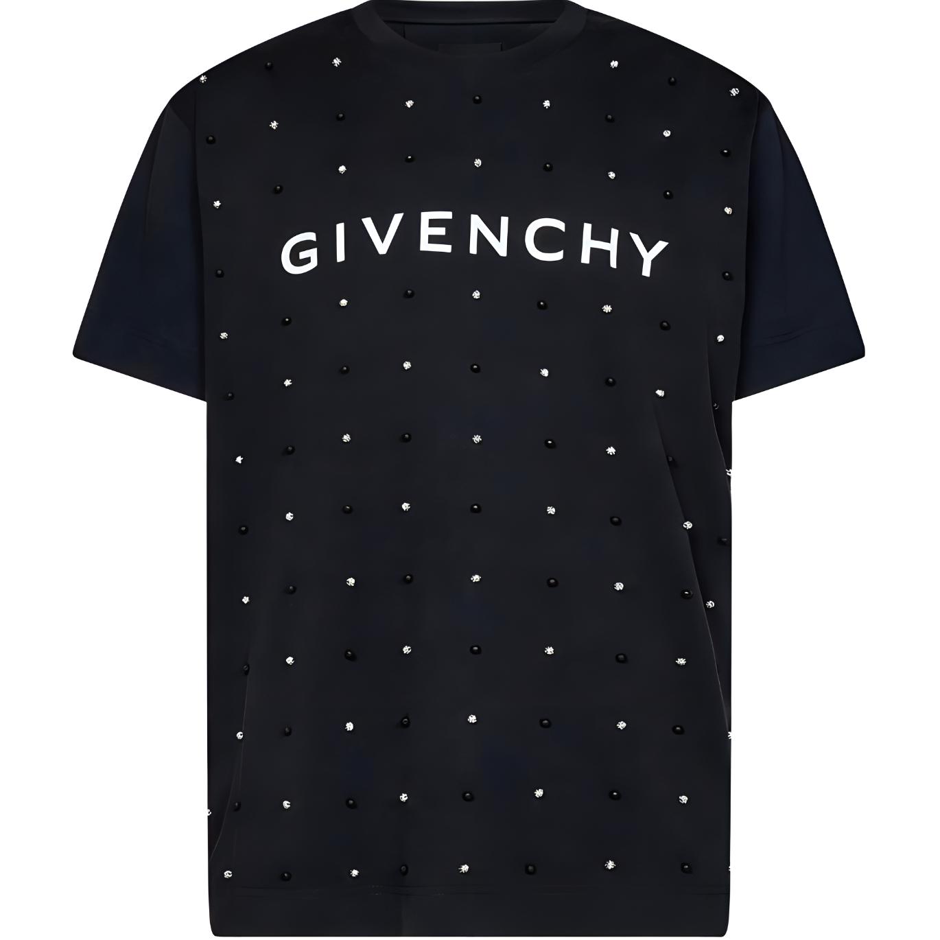 Order GIVENCHY SS23 字母印花星星裝飾男士黑色圓領T恤 BM716R3Y9Q-011