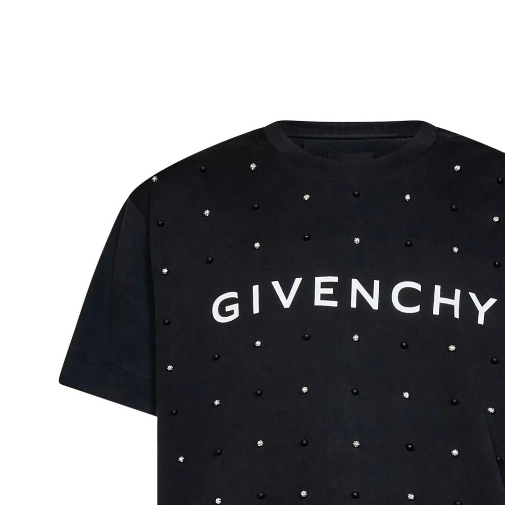 Shop GIVENCHY SS23 字母印花星星裝飾男士黑色圓領T恤 BM716R3Y9Q-011