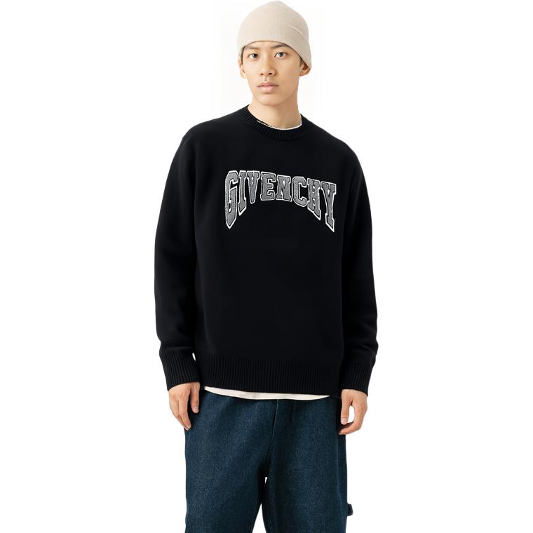 Shop GIVENCHY SS23 Logo Crewneck Loose Fit Sweater Hitam Lengan Panjang. BM90KX4YC6-001