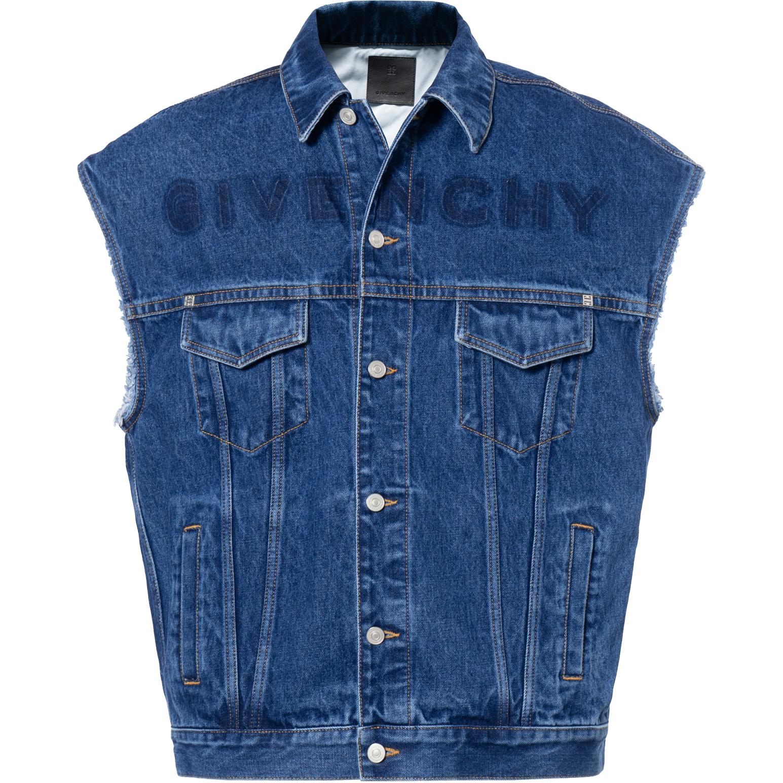Givenchy SS23 Logo Letter Frayed Denim Vest Unisex Blue BM01295Y4V-415