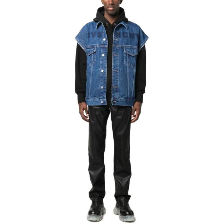 Lookbook Givenchy SS23 Logo Huruf Pada Denim Vest Biru Unisex. BM01295Y4V-415